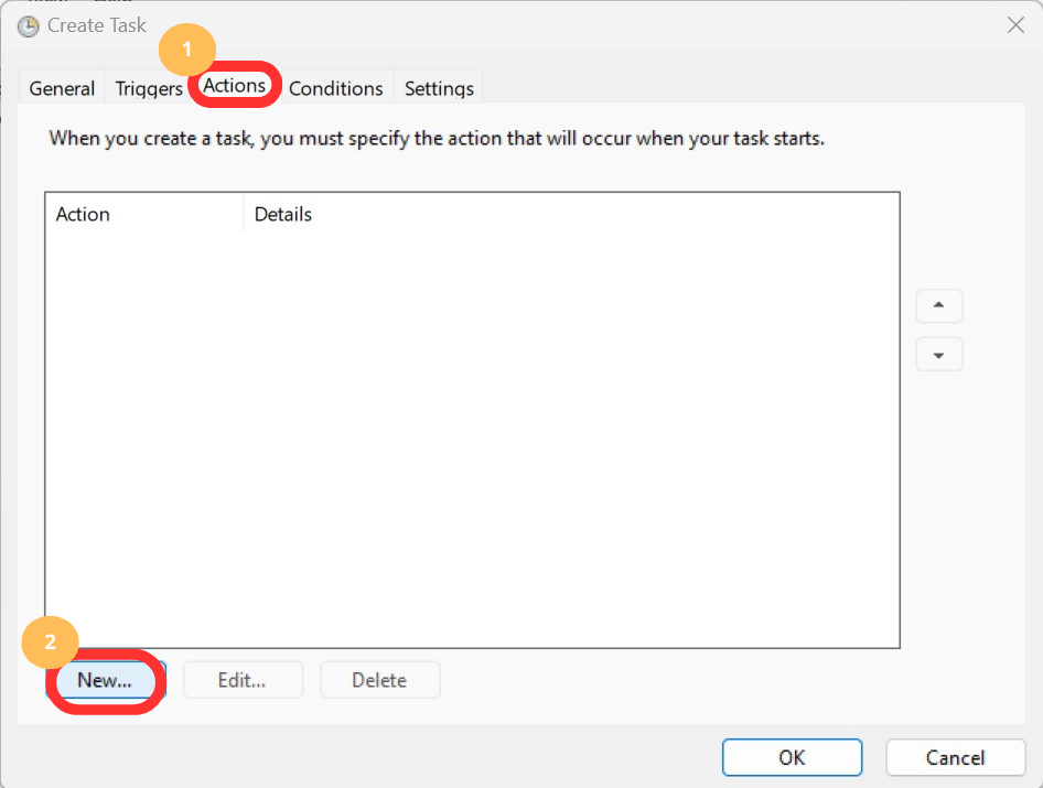 Configuration des actions